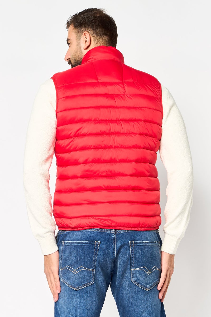 Celio Men Quilted Puffer Vest Jacket, Red - Image 3
