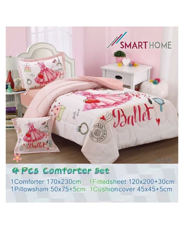 SMART HOME Children's bedding and quilt set with medium filling, consisting of 4 pieces, reversible elastic sheet, size 170 * 230 cm, for boys and girls - Image 1