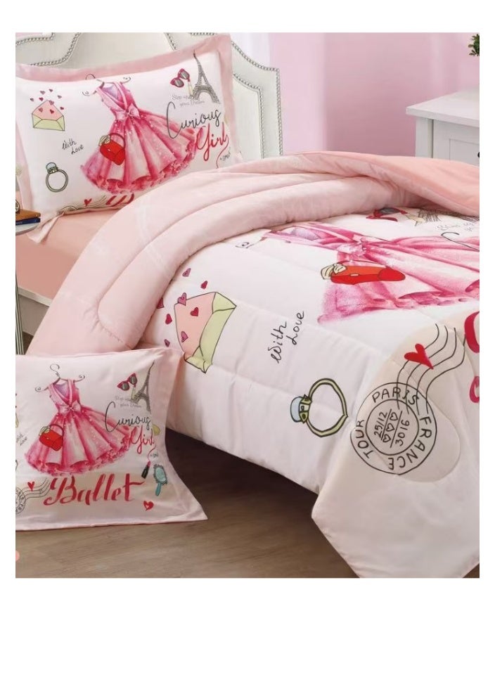 SMART HOME Children's bedding and quilt set with medium filling, consisting of 4 pieces, reversible elastic sheet, size 170 * 230 cm, for boys and girls - Image 2