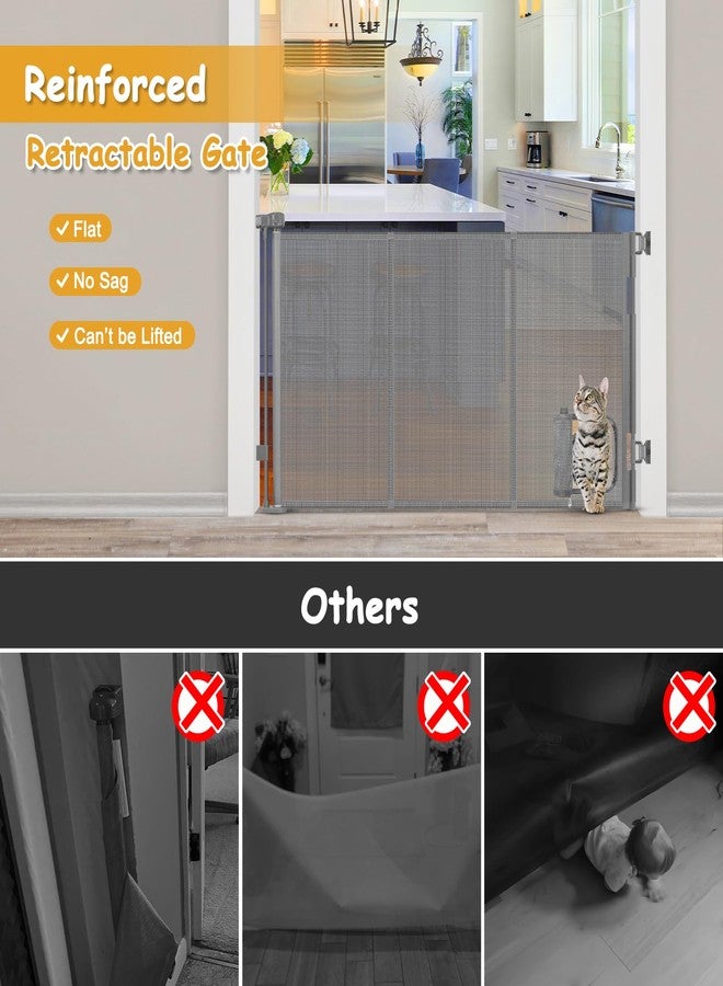 Sair pet Reinforced 60” Wide Retractable Dog Gate with Cat Door Gates for Pets with Reinforced Strips 33” Tall Mesh Baby Gate Retractable Pet Gates for Dogs Indoor with Door Cats Can in and Out Freely, Gray - Image 3