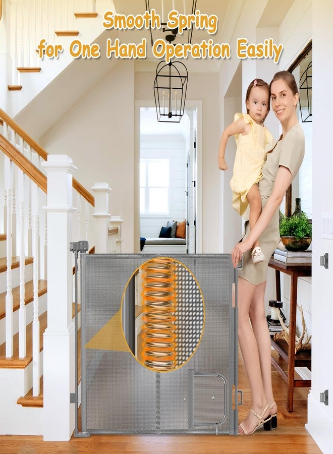 Sair pet Reinforced 60” Wide Retractable Dog Gate with Cat Door Gates for Pets with Reinforced Strips 33” Tall Mesh Baby Gate Retractable Pet Gates for Dogs Indoor with Door Cats Can in and Out Freely, Gray - Image 5