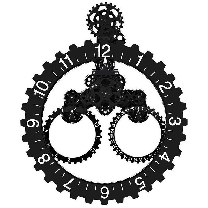 SHISEDECO Hour and Days Display Design Premium Plastic 3D Moving Large Gear Wheel Wall Clock, Perfect for Living Room, Reading-Room, Restaurant, Office Decor (B-Black) - Image 1