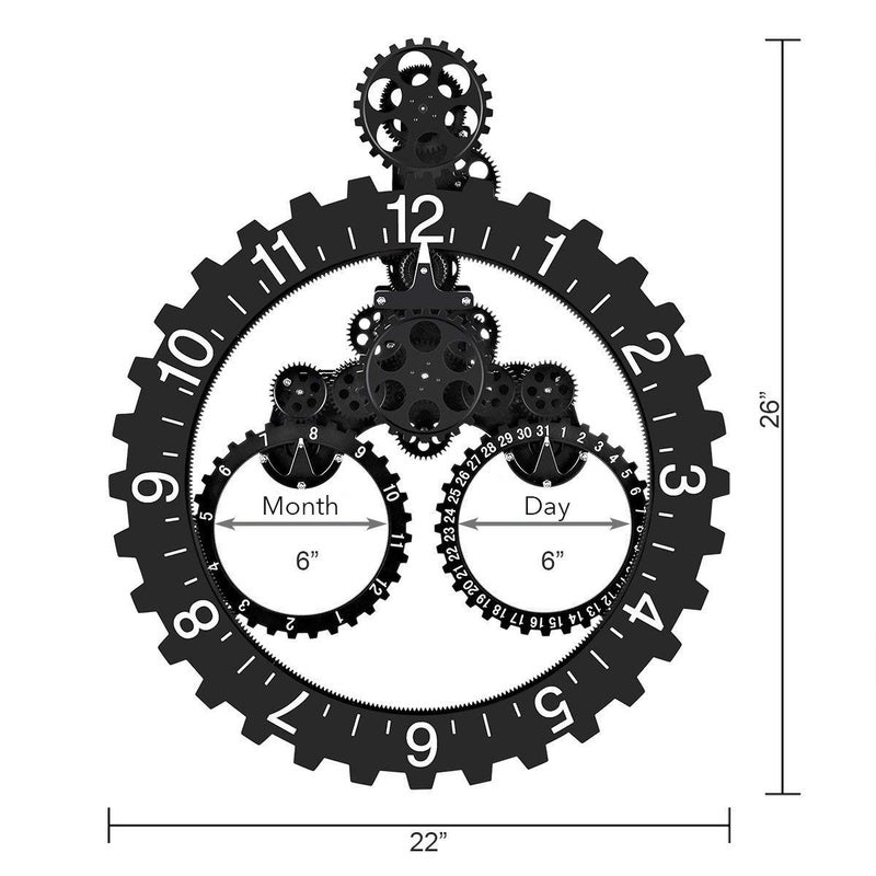 SHISEDECO Hour and Days Display Design Premium Plastic 3D Moving Large Gear Wheel Wall Clock, Perfect for Living Room, Reading-Room, Restaurant, Office Decor (B-Black) - Image 3