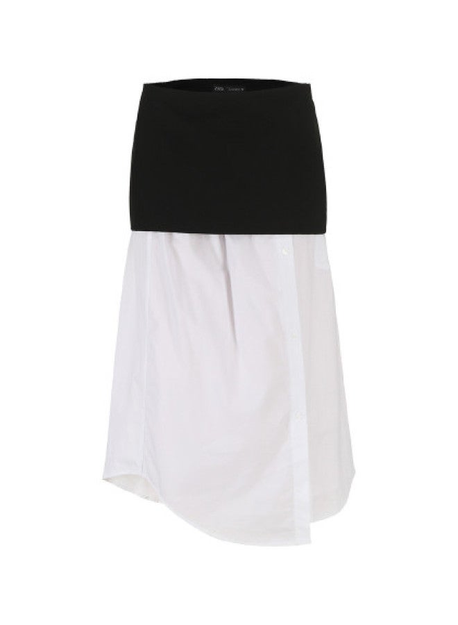 Zara fashionable Business Style Patchwork Cotton Shirt Dress - Loose Fit Midi Skirt Design - Image 1