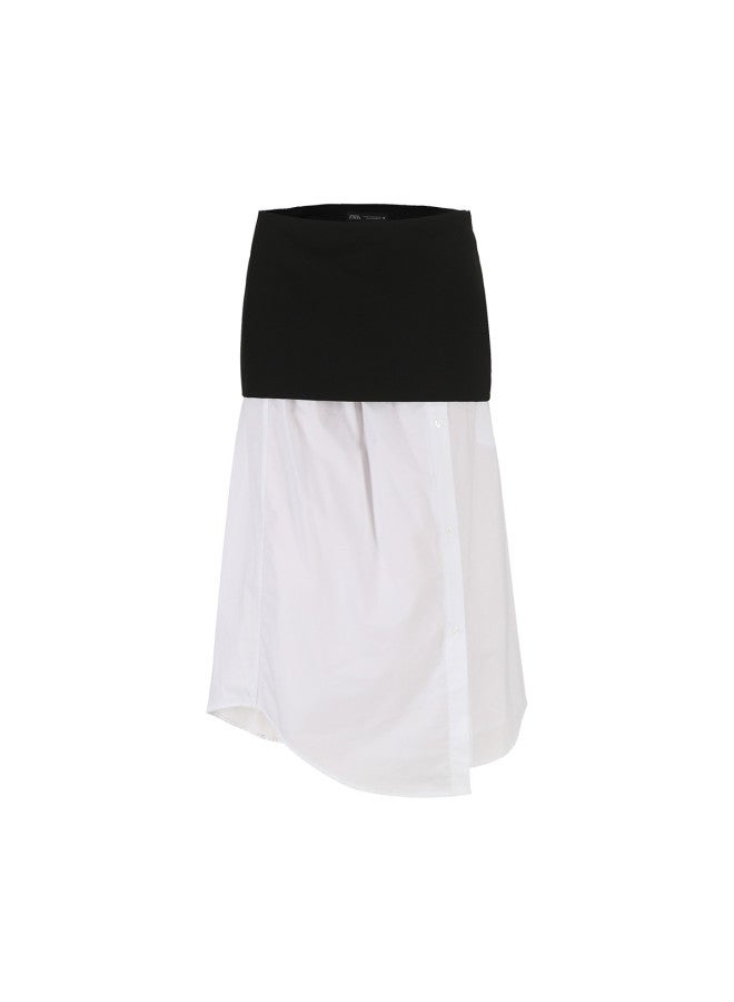 Zara fashionable Business Style Patchwork Cotton Shirt Dress - Loose Fit Midi Skirt Design - Image 2