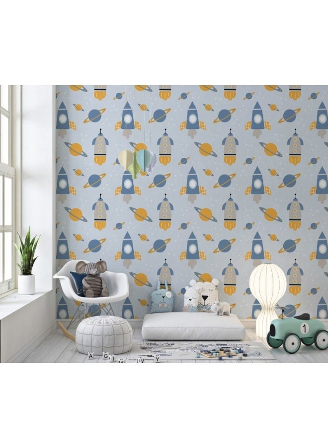 Home Gallery Cartoon Planets In Doodle Style Fabric Wallpaper Covers An Area ​​Up To 4.2Mx3M With Adhesive  And Smoothing Tool - Image 2