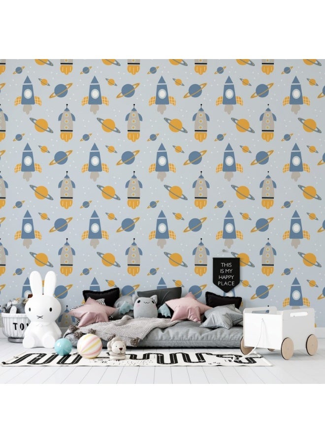 Home Gallery Cartoon Planets In Doodle Style Fabric Wallpaper Covers An Area ​​Up To 4.2Mx3M With Adhesive  And Smoothing Tool - Image 4