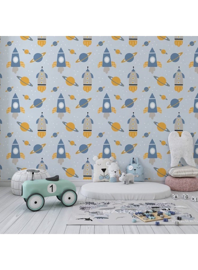 Home Gallery Cartoon Planets In Doodle Style Fabric Wallpaper Covers An Area ​​Up To 4.2Mx3M With Adhesive  And Smoothing Tool - Image 5