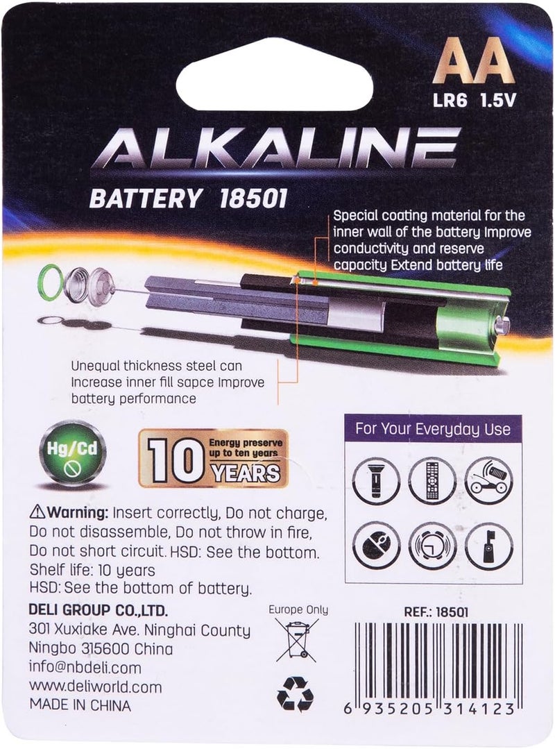 Deli LR6 18501 AA Alkaline Battery 4 Pack - Image 4