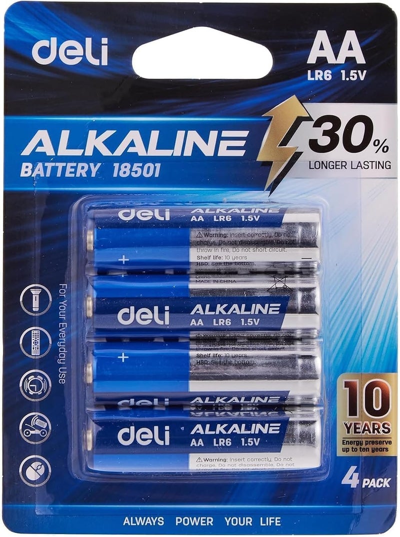 Deli LR6 18501 AA Alkaline Battery 4 Pack - Image 1