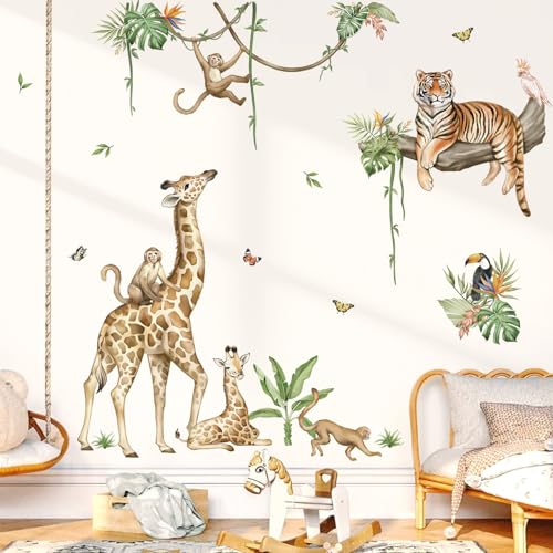 wondever Large Jungle Animal Tree Branch Wall Stickers Safari Giraffe Tiger Monkey Peel and Stick Wall Art Decals for Baby Nursery Kids Bedroom Playroom - Image 2