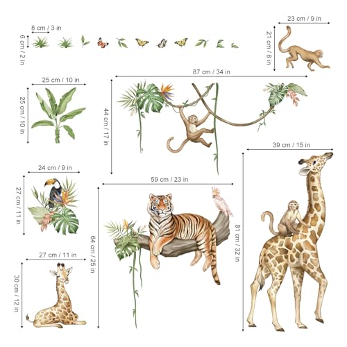 wondever Large Jungle Animal Tree Branch Wall Stickers Safari Giraffe Tiger Monkey Peel and Stick Wall Art Decals for Baby Nursery Kids Bedroom Playroom - Image 4