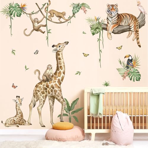 wondever Large Jungle Animal Tree Branch Wall Stickers Safari Giraffe Tiger Monkey Peel and Stick Wall Art Decals for Baby Nursery Kids Bedroom Playroom - Image 3
