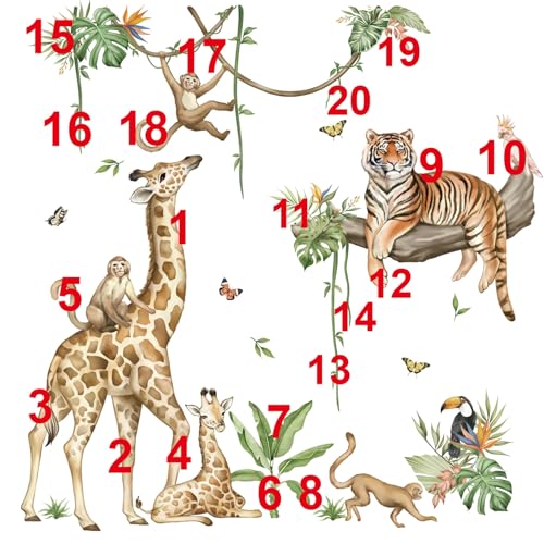 wondever Large Jungle Animal Tree Branch Wall Stickers Safari Giraffe Tiger Monkey Peel and Stick Wall Art Decals for Baby Nursery Kids Bedroom Playroom - Image 5