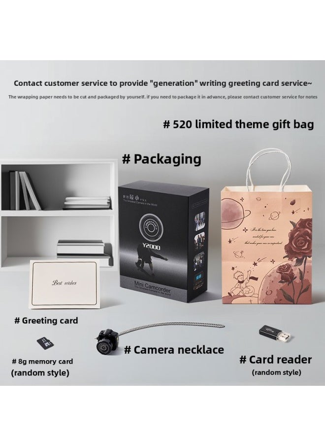 Generic Mini Digital Camera Campus Mini High-Definition Portable Small Student Party Portable Card Machine Gift For Boys And Girls-Body Color:[valentine's Day Themed Gift Bag] Camera + Necklace + 8g Memory Card + Card Reader (can Record And Transfer To Mobile Phone)  - Image 1