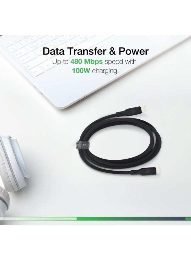 DVICED USB-C to USB-C Charging & Data transfer 1.25m silicone cable  - Black - Image 4