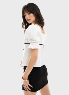 Miss Selfridge Poplin Contrast Bow Detail Top  - Image 2
