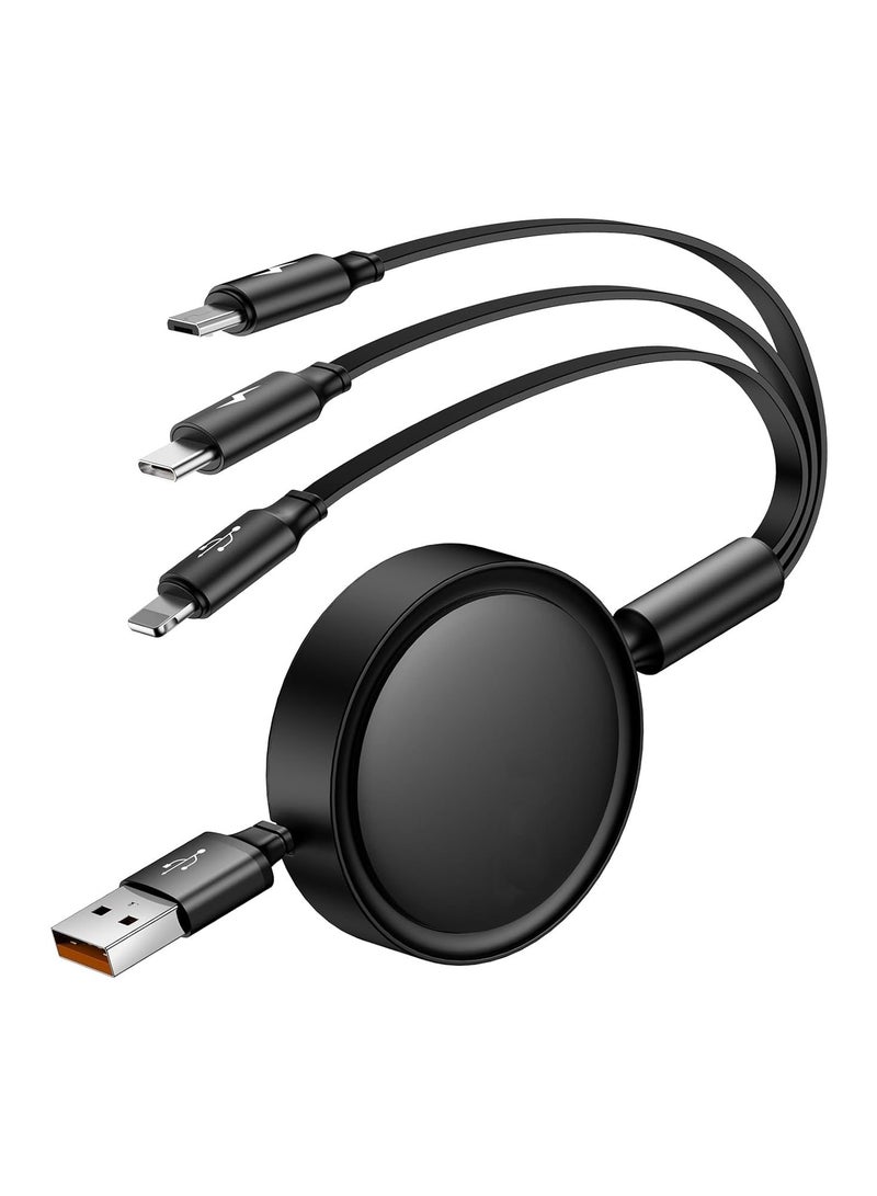 Multi Charging Cable 3 In 1 Retractable USB C Cable 3A Retractable Charging Cable With Type USB For Ios Ipad Samsung Tablets Black  - Image 1