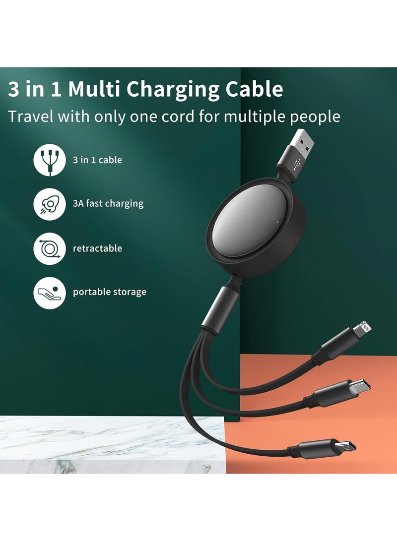 Multi Charging Cable 3 In 1 Retractable USB C Cable 3A Retractable Charging Cable With Type USB For Ios Ipad Samsung Tablets Black  - Image 2