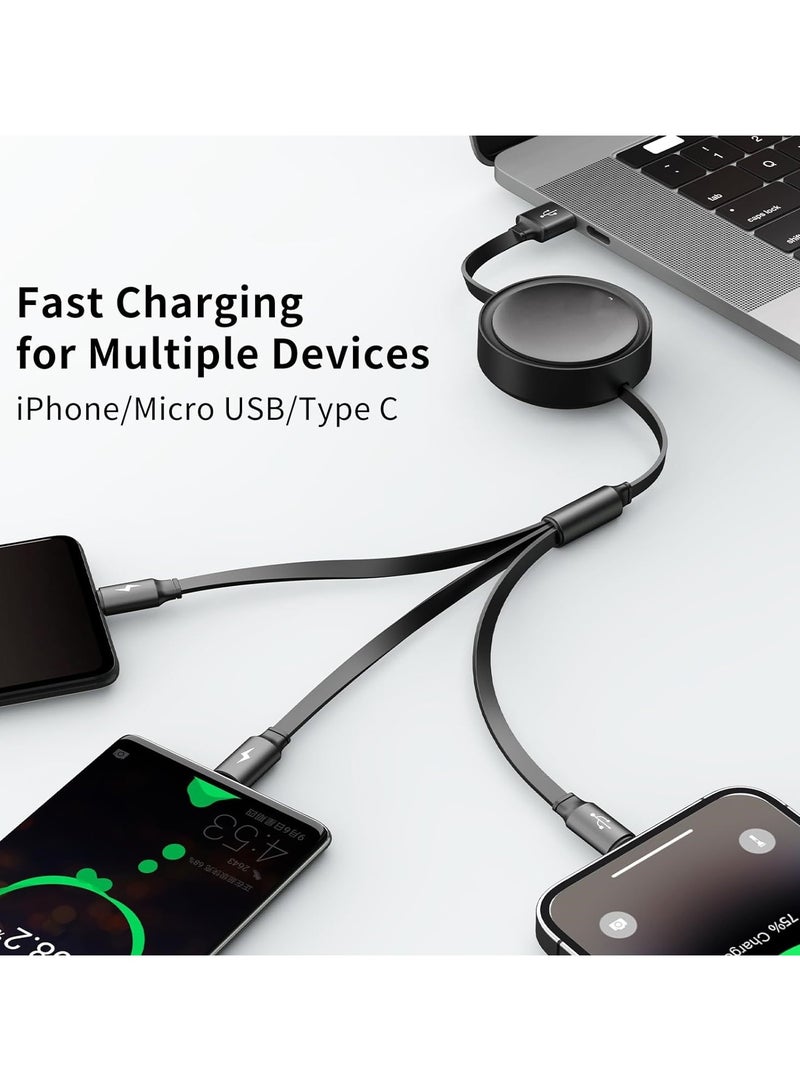 Multi Charging Cable 3 In 1 Retractable USB C Cable 3A Retractable Charging Cable With Type USB For Ios Ipad Samsung Tablets Black  - Image 3