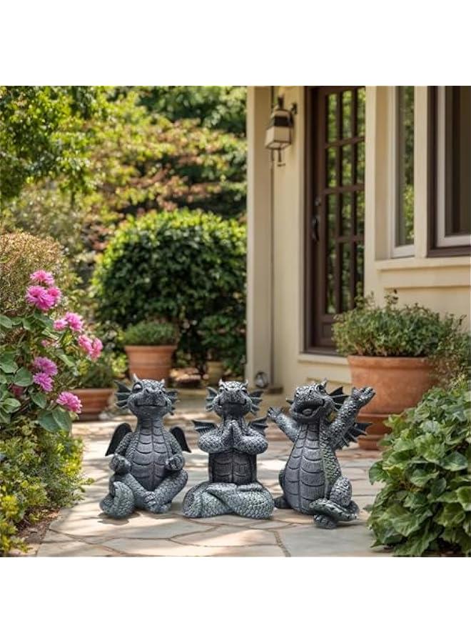 Cute Dragon Figurines Dinosaur Sculptures, Unique Resin Artwork for Office & Home Décor,Yoga Dragons Decorations for Garden & Yard,Outdoor Adorable Baby Dragon Statue Ornaments (Yoga A) - Image 5