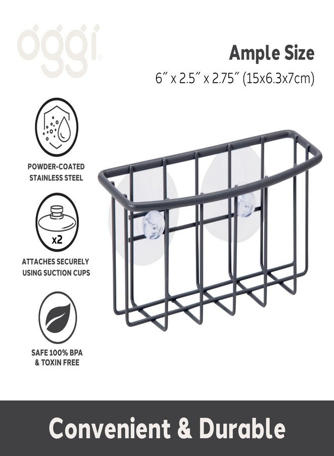 Oggi Metal Suction Sink Caddy- Kitchen Brush, Bar Soap, or Sponge Holder for Kitchen Sink, Great Kitchen Sink Organizer for Sink Accessories, 6˝ x 2.5˝ x 2.75˝, Gray - Image 3