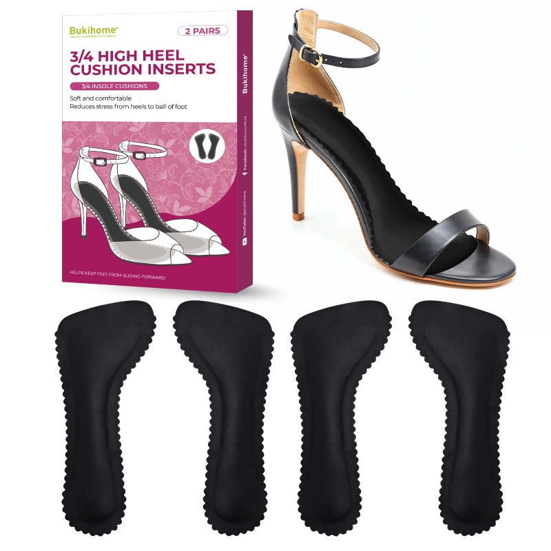 Bukihome High Heel Cushion Inserts for Women - Bukihome 3/4 Invisible Insoles Prevent Feet from Sliding Forward - Shock & Sweat Absorption - Comfort Shoe Pads for High Heels Sandals Flats,Black,Size M - Image 1