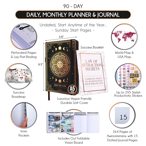 Freedom Mastery Self Care Journal - 5 Minute Mental Health & Manifestation Journal | 90-Day Undated Daily Planner for Positivity, Affirmations & Gratitude | Guided Mindfulness, Reflection | Vision Board + Stickers - Image 2