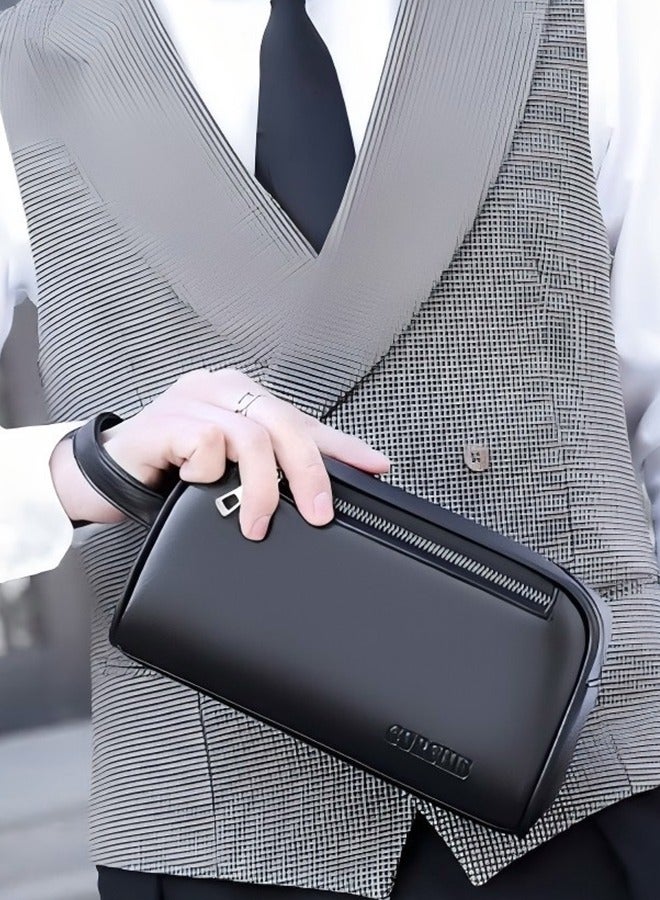 Men's Clutch Casual Bag Made of Soft Leather for Business Retro Trend Handbag Upgraded Version Mobile Phone Bag with Large Capacity - Image 2