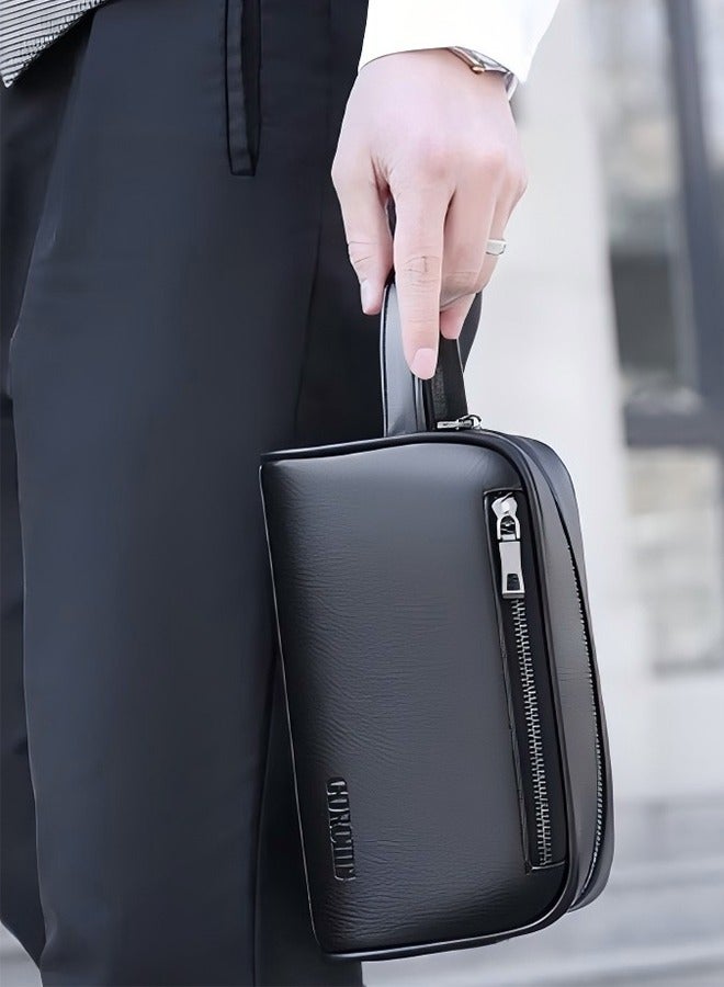 Men's Clutch Casual Bag Made of Soft Leather for Business Retro Trend Handbag Upgraded Version Mobile Phone Bag with Large Capacity - Image 3