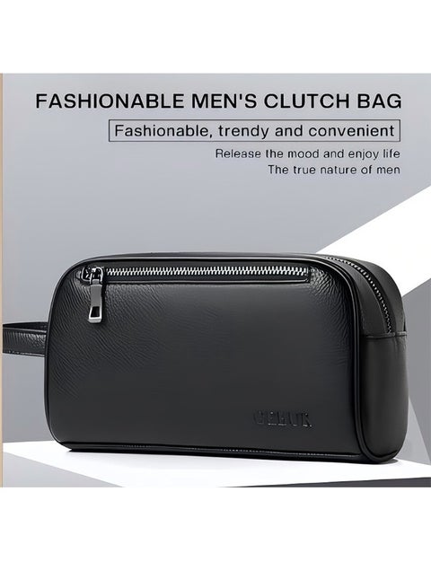 Men's Clutch Casual Bag Made of Soft Leather for Business Retro Trend Handbag Upgraded Version Mobile Phone Bag with Large Capacity