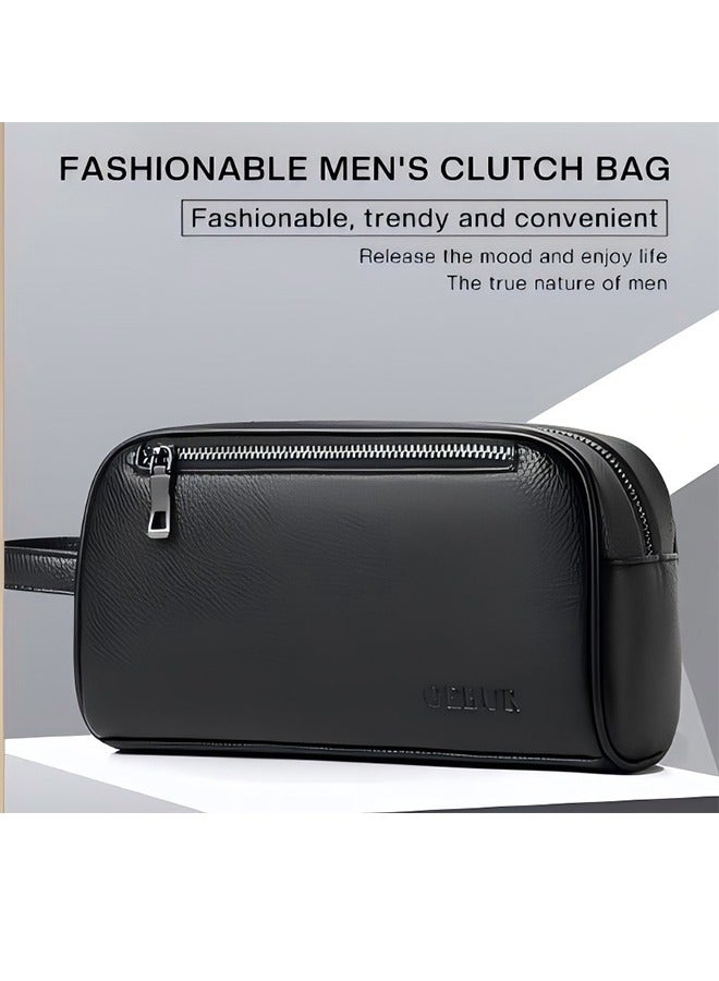 Men's Clutch Casual Bag Made of Soft Leather for Business Retro Trend Handbag Upgraded Version Mobile Phone Bag with Large Capacity - Image 1