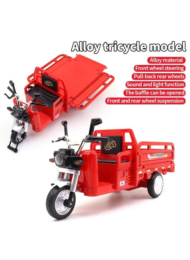 Red 1 10 Scale Alloy Pull Back Tricycle Model With Sound And Light Kids Toy Gift - Image 1