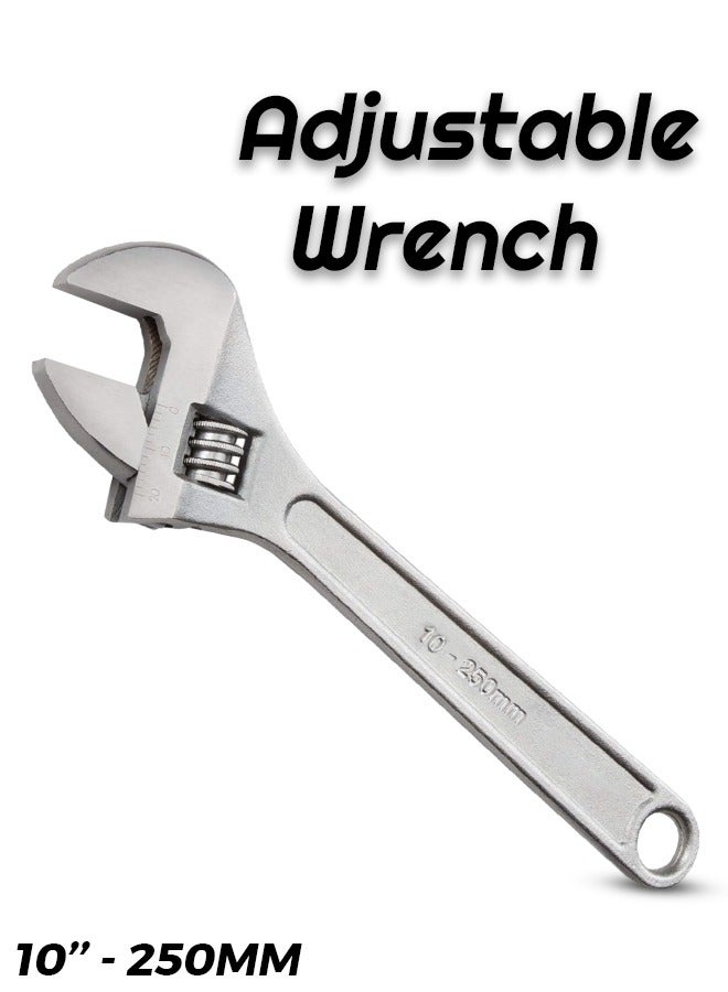 10-Inch Adjustable Wrench with Laser Scale, Rust-Resistant Chrome Finish, and Heat-Treated Steel for Durable and Precise Repairs - Image 1