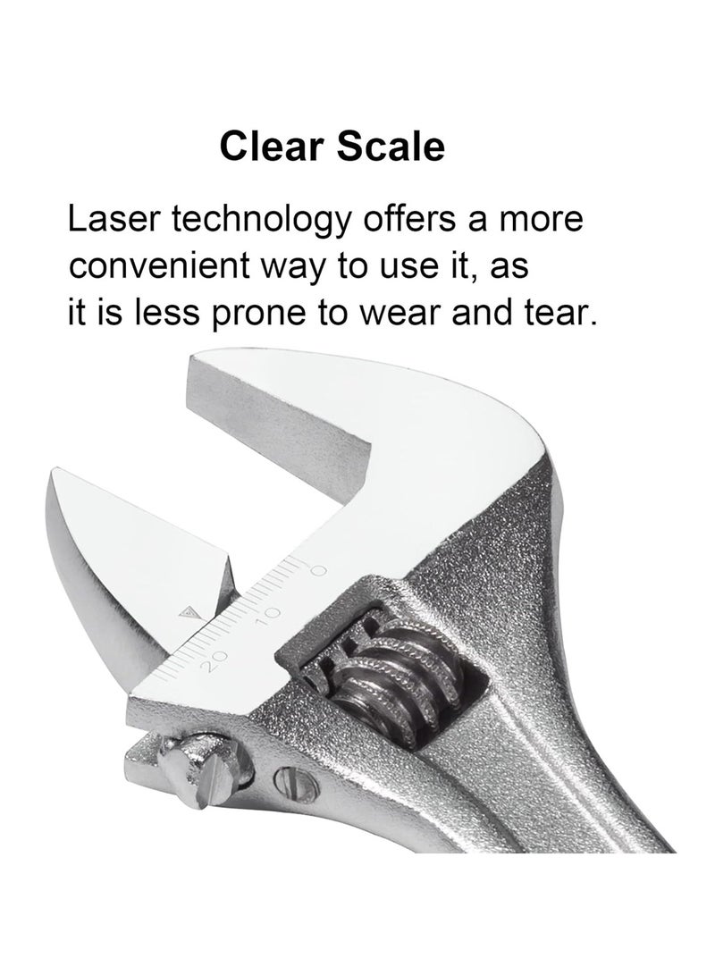 10-Inch Adjustable Wrench with Laser Scale, Rust-Resistant Chrome Finish, and Heat-Treated Steel for Durable and Precise Repairs - Image 4