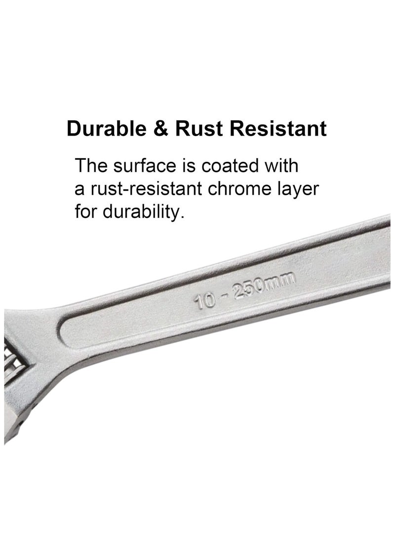 10-Inch Adjustable Wrench with Laser Scale, Rust-Resistant Chrome Finish, and Heat-Treated Steel for Durable and Precise Repairs - Image 5