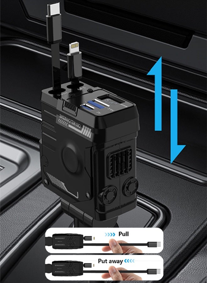 DUNISO Retractable Car Charger 4 in 1 Car Fast Charger with Retractable Cables and Display 66W Car Cigarette Lighter Phone Charger Compatible with Most Phone Models - Image 3