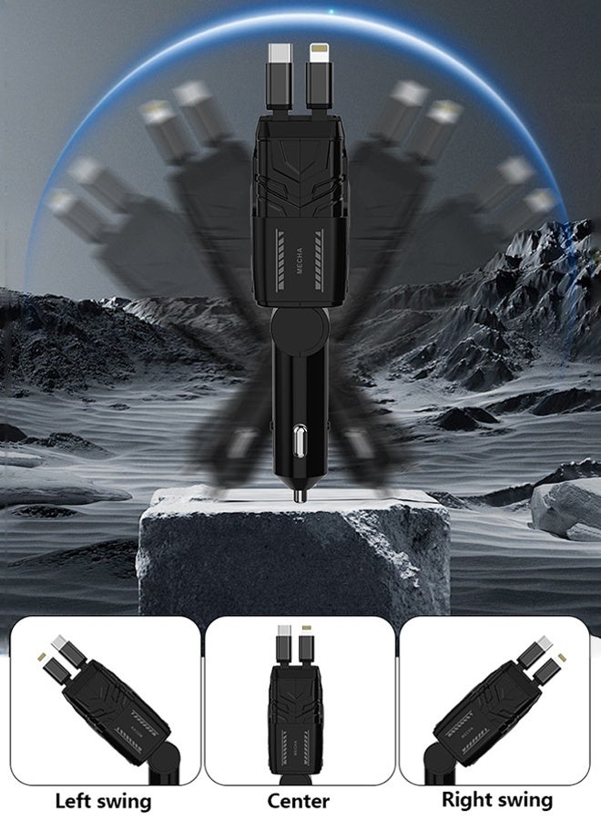 DUNISO Retractable Car Charger 4 in 1 Car Fast Charger with Retractable Cables and Display 66W Car Cigarette Lighter Phone Charger Compatible with Most Phone Models - Image 5