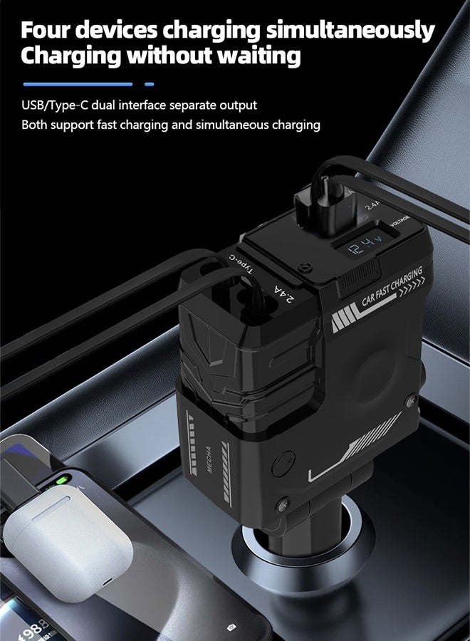 DUNISO Retractable Car Charger 4 in 1 Car Fast Charger with Retractable Cables and Display 66W Car Cigarette Lighter Phone Charger Compatible with Most Phone Models - Image 4