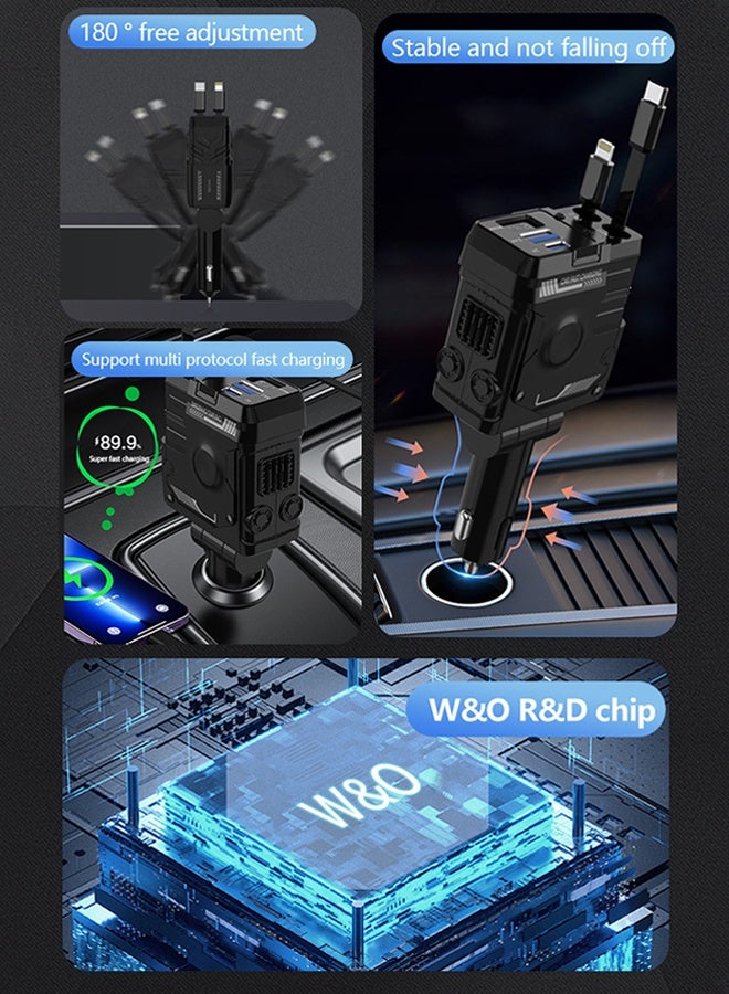 DUNISO Retractable Car Charger 4 in 1 Car Fast Charger with Retractable Cables and Display 66W Car Cigarette Lighter Phone Charger Compatible with Most Phone Models - Image 2