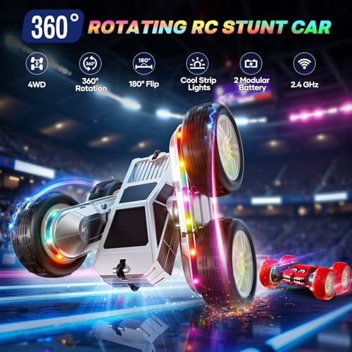 WayEee Remote Control Car for Boys 47 360 Flips Rotating RC Stunt Car with TypeC Charging and LED Lights Strips 24 GHZ Double Sided All Terrain 4WD RC Cars for Girl Boys Christmas Birthday Gift - Image 5