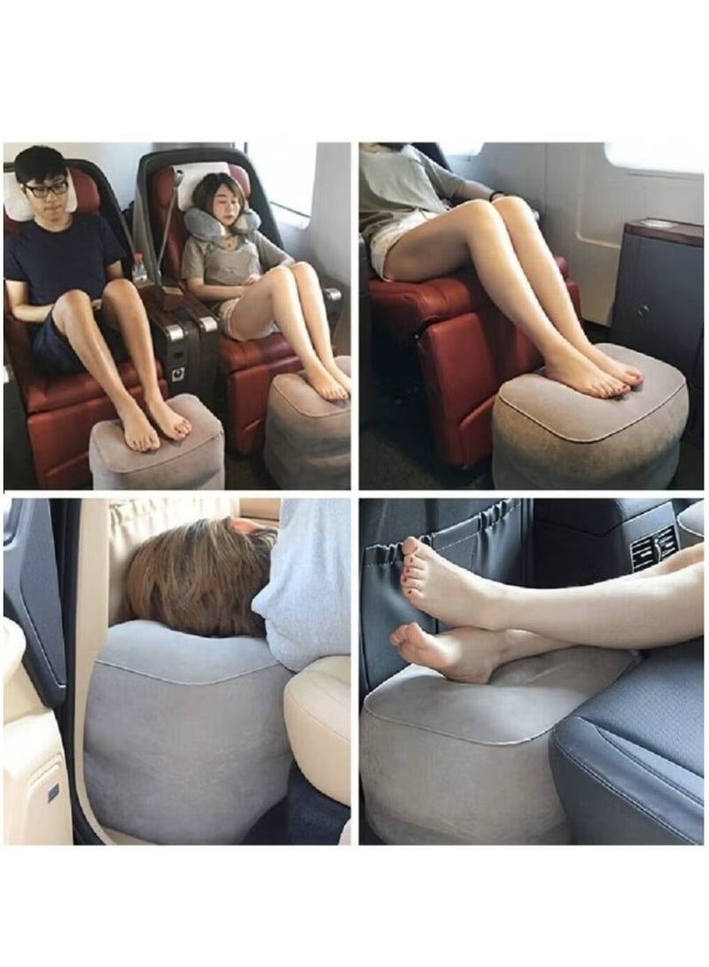 إيليلي مسند قدم قابل للنفخ من المخمل المصنوع من مادة البولي فينيل كلوريد (PC PVC)، مناسب للطائرات والقطارات والسيارات والاسترخاء في العمل المكتبي والسفر في الهواء الطلق وسهل الحمل ومنتج قابل للنفخ - Image 3