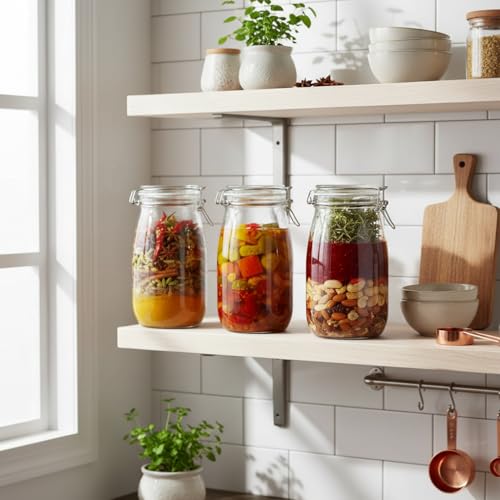 ZEPOLI Mason Glass Jars And Containers | Airtight 1.5 Liters| Kitchen Container Set | Kitchen Accessories Storage Big Jar and Containers | Transparent Bottles | Bpa Free (5 PACK) - Image 3