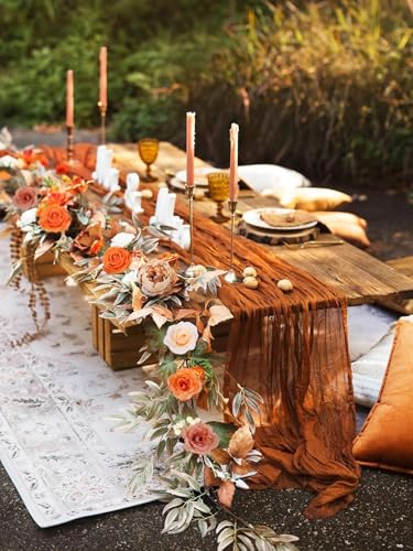 DEEMEI Roses Artificial Fall Flowers Burnt Orange Combo Box Set Faux Flowers Silk Mix Peony Fake Flowers with Stems for DIY Bridal Wedding Bouquets Centerpieces Baby Shower Party Home Decorations - Image 2