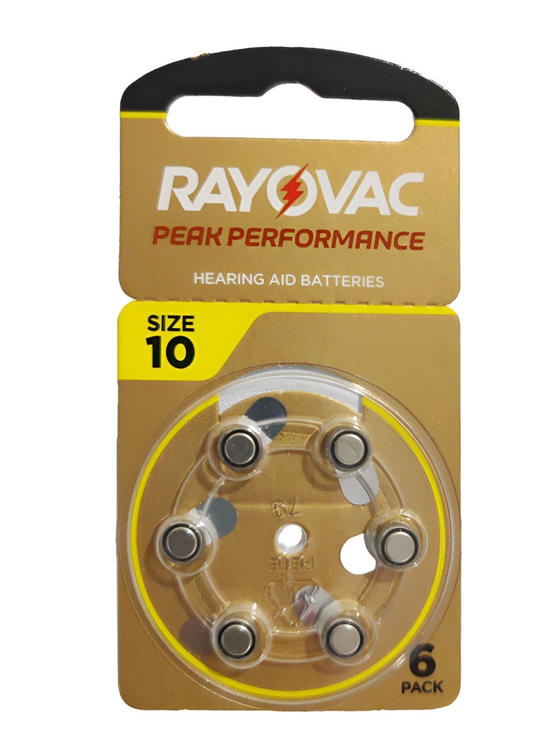 Rayovac 6 قطع بطاريات سماعات الأذن بحجم 10 من بيك بيرفورمانس