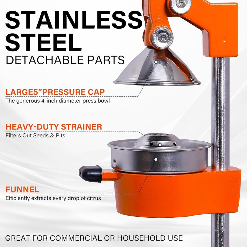 ASIALEO Manual Citrus Juicer|Commercial Hand Press| Heavy Duty Countertop Squeezer for Fresh Orange Lemon Juice|Easy to Use & Clean (orange) - Image 4