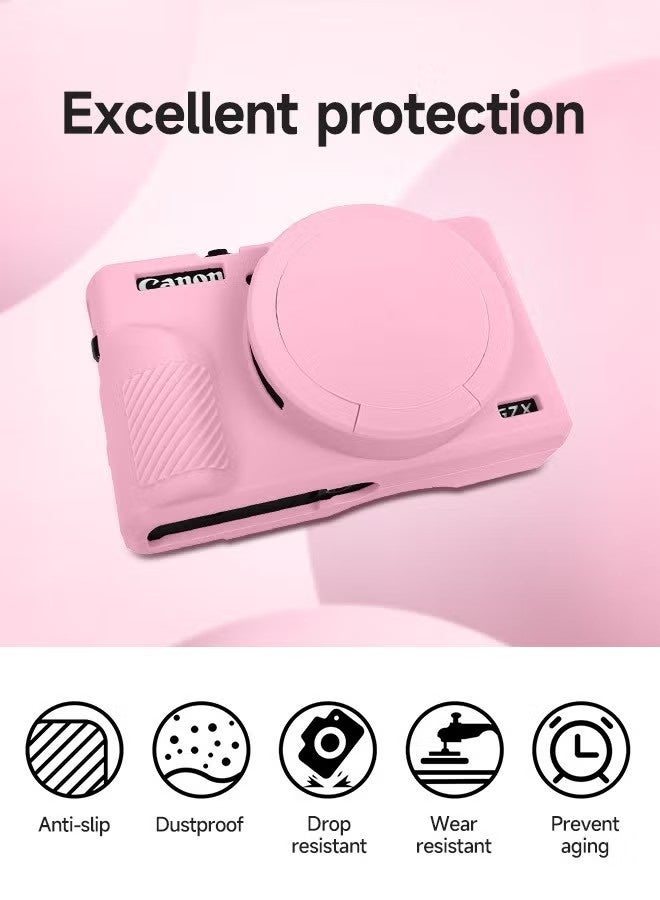 Premium Soft Silicone Protective Case with Removable Lens Cover for Canon Powershot G7X Mark III Digital Camera - Washable, Lightweight, and Stylish Protection (Pink) - Image 5