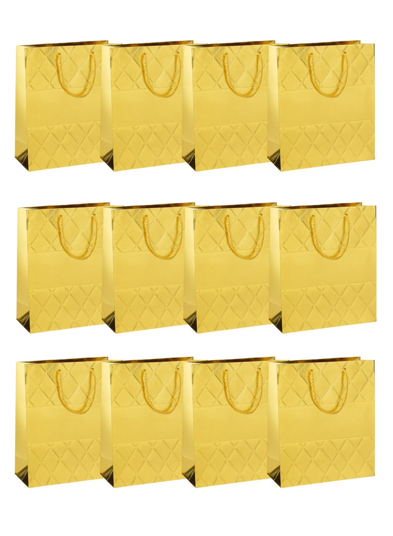 Toshionics 12 PCS Set Luxury Metallic Gold Gift Bags, Premium Quilted Diamond Embossed Paper Bags with Smooth Center Band, Shiny Golden Rope Handles, and Wide Gusset | Birthday, Anniversaries, Baby Shower, Chrsitening, Elegant Party, Wedding, Corporate Gift Packaging – 30×12×40CM- MI-80254 - Image 1