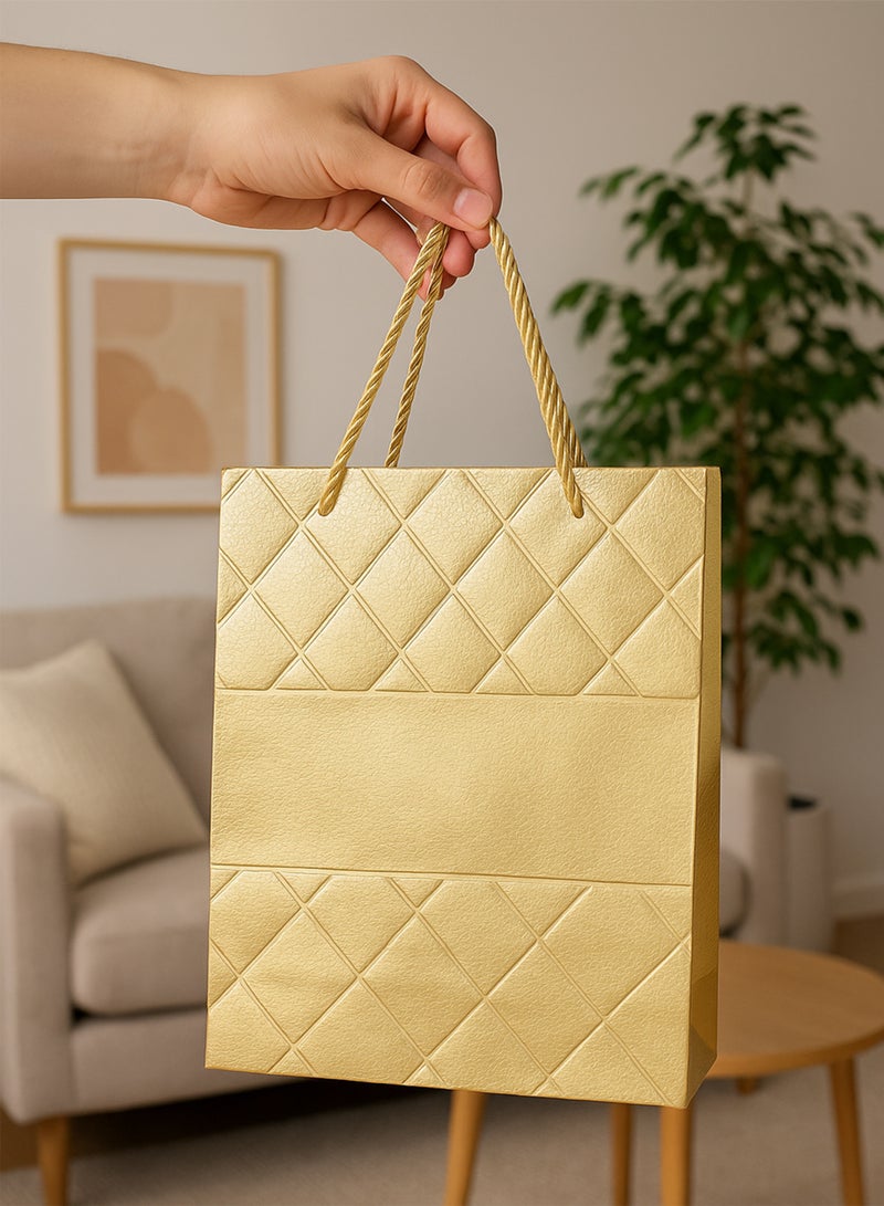 Toshionics 12 PCS Set Luxury Metallic Gold Gift Bags, Premium Quilted Diamond Embossed Paper Bags with Smooth Center Band, Shiny Golden Rope Handles, and Wide Gusset | Birthday, Anniversaries, Baby Shower, Chrsitening, Elegant Party, Wedding, Corporate Gift Packaging – 30×12×40CM- MI-80254 - Image 3