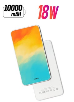 10,000 mAh Super Fast Charging Ultra Compact Power Bank with Quick Charge & Power Delivery, Portable Charger For iPhone and Android Shades Of Orange Yellow Blue